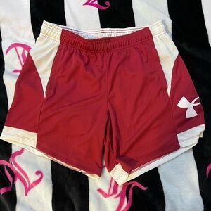 Under Armour Women's Red and White Athletic Shorts